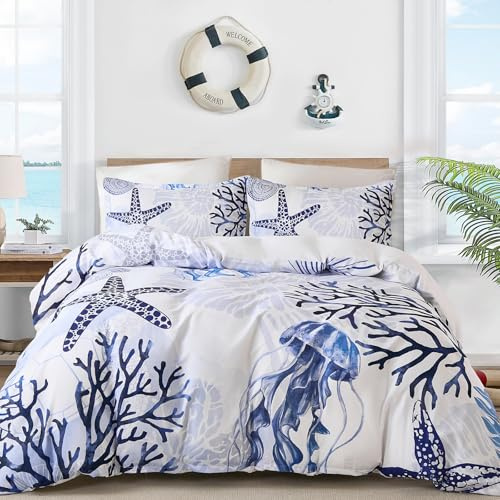 DJY Jellyfish King Size Duvet Cover Set – Ocean 3-Piece Microfiber Bedding Set, Wrinkle-Resistant & Lightweight Design with Hidden Zipper (Purple, 220x230cm)