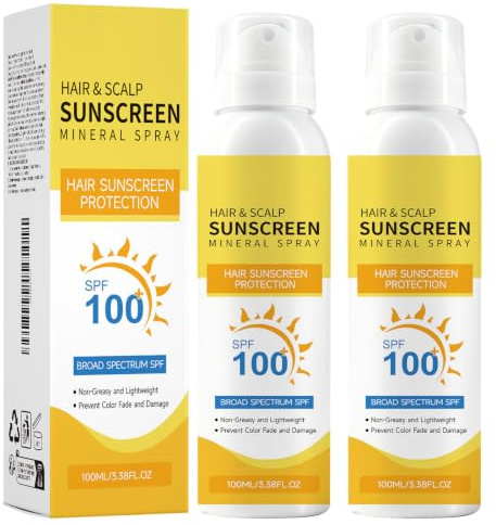 Spray solaire pour cuir chevelu et cheveux SPF 100, protection solaire pour cheveux afin de prévenir la décoloration et le dessèchement, idéal pour la randonnée (2 Pcs)