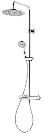 Schulte Duschsystem mit Sicherheits-Thermostat, Kopfbrause rund extra-flach, verchromter Korpus aus Messing, Duschmaster Rain III mit Regendusche