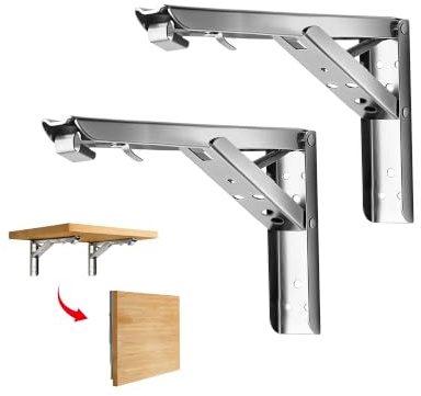 2 x Équerre de Étagère Pliante 10 Pouces en Acier Inoxydable, Support d'Étagère Triangulaire Mural, Équerre Pliable pour Cuisine, Salle de Bain