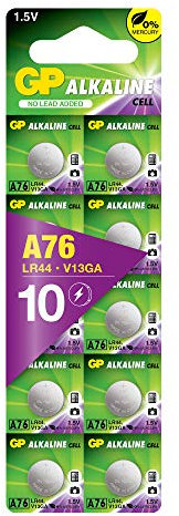 GP Extra LR44 Knopfzelle Alkaline, 10 Stück Batterien LR44 (AG13 / A76 / L1154f), 1,5V (Spannung 1,5 Volt) quecksilberfrei (Original Blisterverpackung, einzeln entnehmbar)