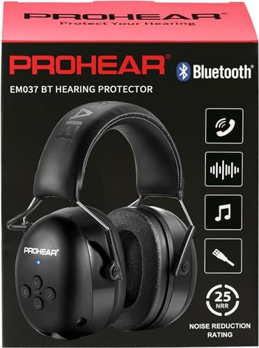 PROHEAR 037 Bluetooth Casque Anti Bruit, Musique Protection Auditive Rechargeable avec Sac Transport, Cache-Oreilles de Protection pour Tonte, Construction, Menuiserie, SNR 30dB - Noir