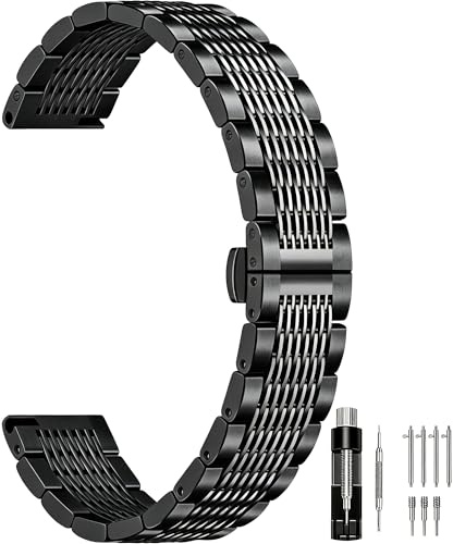 Juntan 20mm 22mm Mesh Watch Armband Ersatzarmbänder für Edelstahluhren Quick Release Silber Schwarz Uhrenarmband für Männer Frauen Metall Schmetterlingsknopf