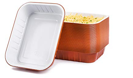 CONTITAL AS221530 | Vaschette Alluminio Laccato Bianco/Rame 4 Porzioni, 50 pezzi Extra-Rigidi | Contenitori Monouso per Microonde e Asporto | Teglie Aluminio Usa e Getta