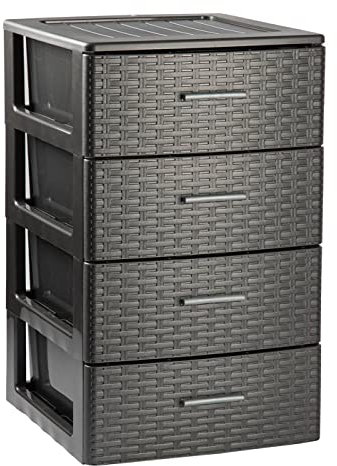 Acan Tradineur - Cajonera de ordenación Rattan de plástico - 4 cajones - Torre de almacenaje Multiusos, Organizador Auxiliar, Almacenamiento, baño - 61,5 x 36,5 x 36,5 cm - Color Antracita