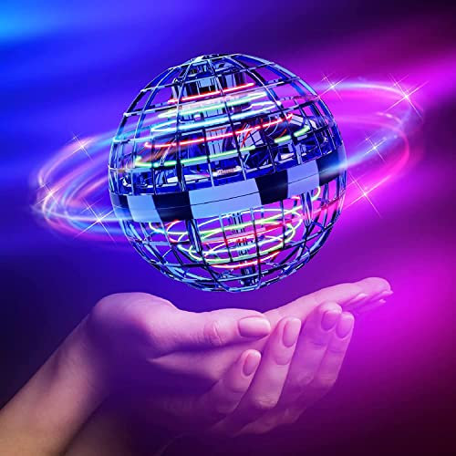 Tomzon Flying Ball Toys, 360° Rotating Hand Controlled RGB Light Boomerang flying Spinner, Magic Globe Shape Mini Drone Flying UFO Space for Kids Adults Outdoor Indoor (Blue)