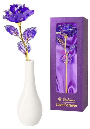 Childom Valentines Day Flowers Gifts for Her,Birthday Gifts for Women,Mothers Day Rose Gifts For Mum,Purple Rose Flower With Vase,Anniversary Rose Gift for Women Wife Girlfriend
