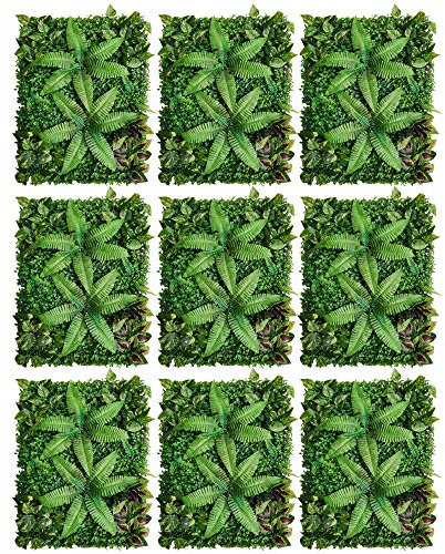 OUKANING Fetcoi 9 x setos Artificiales Verdes para decoración de Pared, protección Visual de Plantas, Color Verde Claro, Valla de Pared, Panel de Bloqueo, Lavable, Reutilizable