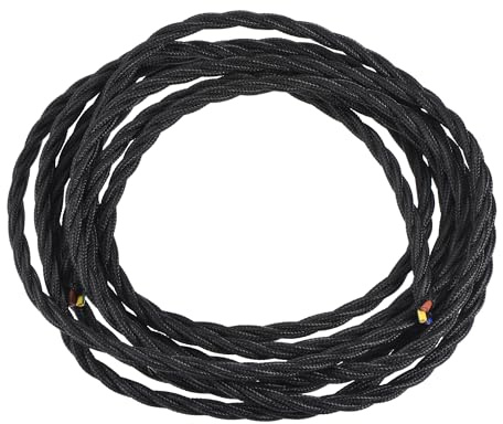 sourcing map Twisted Cloth Covered Wire 3 Core 18AWG 3 Meter/9.8 Feet, Vintage Woven Fabric Electrical Cable for Pendant Light DIY Project, Black