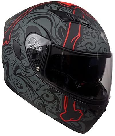 KYPARA Motorcycle Dual Visor Flip up Modular Full Face Helmet with DOT Certification of Impressionism (Lucifer, M)