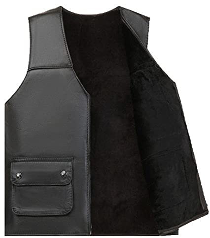 KMMBBTY Herren Schaffell Pelz Leder Weste Winter Thermische V-Ausschnitt Weste Einreihig Slim Fit Herren Weste Black 2 Pockets XXL