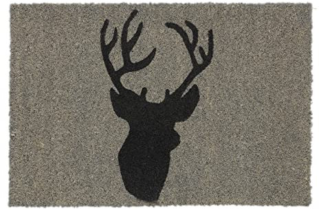 Relaxdays Fußmatte Kokos, Türvorleger Hirsch, 40x60 cm, rutschfest, wetterfest, Fußabtreter innen & außen, grau-schwarz