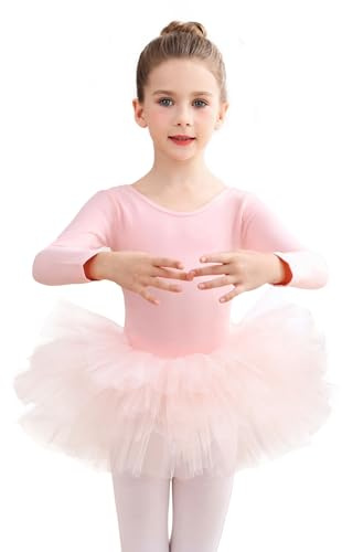 EASTBUDDY Ballet Dress for Girls,Toddler Dance Leotard with Tutu Skirt Long Sleeve Ballerina Outfit (Pink/4-5 Years)
