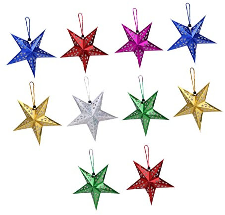ORFOFE 10stücke Pentagramm Deckenbehang Aus Papiermaterial Stern Lampenschirm Hohle Hängelaterne Für Party Urlaub Geburtstag Gemischte Farbe
