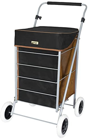 4 Wheels Lightweight Shopping Trolley Strong Large Basket Grocery 54L (Black)
