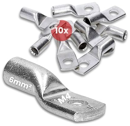 Kalitec 10x Rohrkabelschuhe 6mm² M4 - Kupfer Ringkabelschuhe Verzinnt | Presskabelschuhe ohne Sichtloch - Korrosionsbeständige Kabelquetschverbinder für KFZ, Solar & Haushalt - DIN EN 13600
