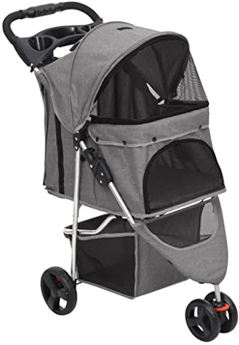 vidaXL Hopfällbar hundvagn grå 80x46x98 cm oxfordtyg, djurvagn, vagn för hund, husdjursvagn, djurvagnar, vagn för husdjur, vagnar för husdjur