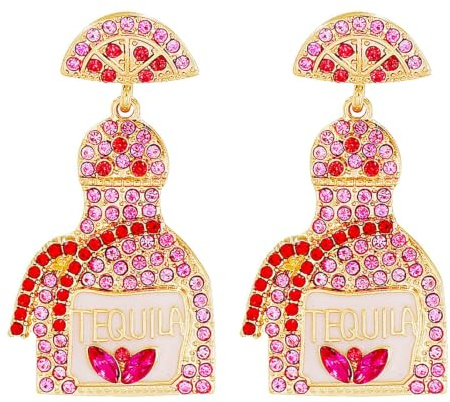 Champagne Earrings for Womens Beaded Champagne Bottle Earrings Margarita Earrings Tequila Earrings Crystal Wine Glass Dangle Earrings Party Celebration Jewelry Gifts (D: tequila earrings)