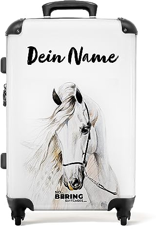 NoBoringSuitcases.com® Personalisierter Weißes-Pferd-Trolley für Mädchen - 67x43x25cm