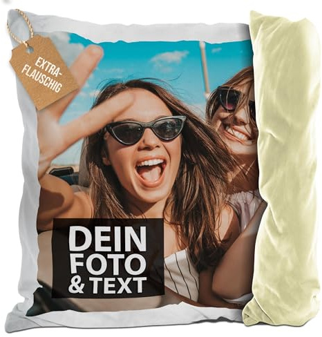 Print Royal Flauschigen Fotokissenbezug selbst gestalten - Kissenbezug personalisierbar mit Foto und Wunschtext, Geschenk zum Geburtstag | 40 x 40 cm - flauschig - Rückseite Gelb