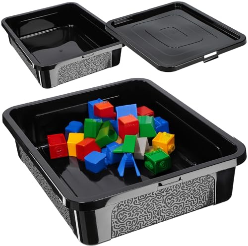 KADAX Boîte de rangement rectangulaire avec couvercle, empilable, en plastique, peu encombrante, 10 l, noire