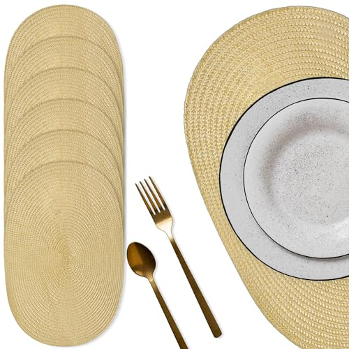 HOMEYA - Salvamanteles Individuales Juego de 6, Mantel Individual Ovalado Trenzado, 30x45cm, Lavables para Cocina y Comedor 6 Unidades.