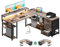ODK Schreibtisch mit Schubladen, Reversible Eckschreibtisch mit 2 Steckdosen und 2 USB Ladeanschluss, Bürotisch L Form mit LED für Home Office 155×110cm (Graue Eiche)