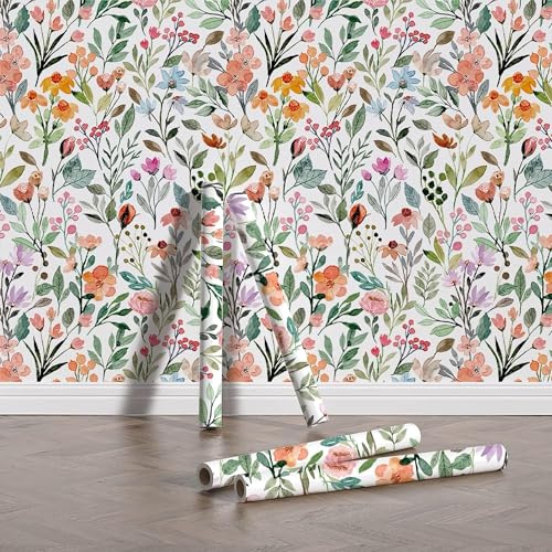 Adhesive Shelf Liner,Floral Contact Paper for Cabinets,Vinyl Film Decorative Drawer Liner for Bedroom Dresser Sticker 17.7 inch x 118 inch (Multi-Color, 17.3inch x 118inch)