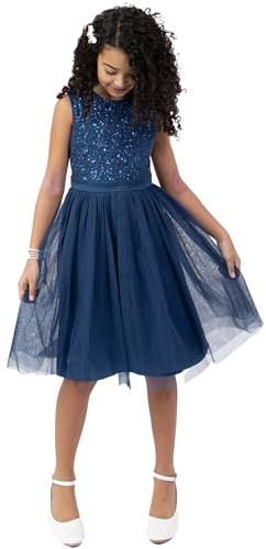 Maya Deluxe Mädchen Maya Deluxe Kleid Mädchen Paillettenverziertes Hochzeit und Geburtstag Festlich mit Bandschleife Brautjungfernkleid Kleid (1er Pack)