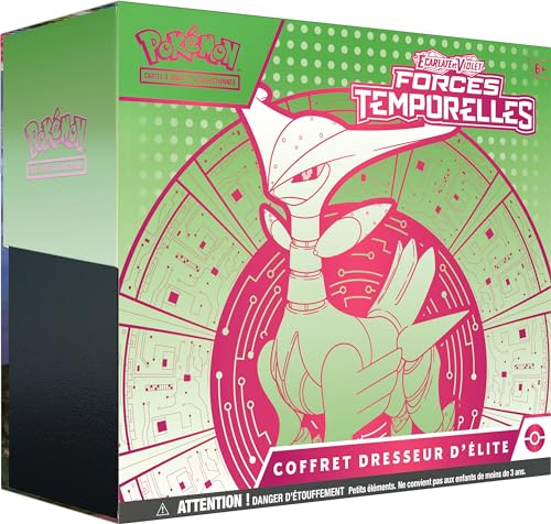 Pokémon TCG Elite-Trainer-Box Scharlach und Violett – Temporelle Kräfte – Grün-de-Fer (1 vollständig illustrierte Promo-Karte von Épine-de-Fer, 9 Booster-Packs und Premium-Spielzubehör)