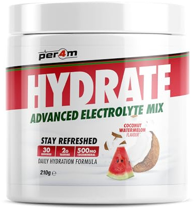 Per4m Hydration Electrolyte Mix, hidratación rápida, electrolitos esenciales, recuperación eficaz, ideal para mantener energía y rendimiento en deporte y actividad diaria – Coconut Watermelon – 210g