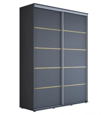 Meble Slupia Kleiderschrank Schiebetüren Maja Plus - 100x242x61 cm - Schrank Schlafzimmer, Vorraum, Garderobe - Geteilte Tür, Kleiderstange, Ohne Spiegel - Holzwerkstoff, Anthrazit