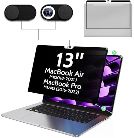 Film de confidentialité pour MacBook Air 13 M1 (2018-2021) et Mac Pro 13 M1/M2 (2016-2022), filtre anti-lumière bleue, anti-reflets et amovible, sans bulles, noir