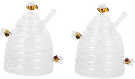 Garneck 2pcs Glass Honey Pot Dipper Syrup Dispenser Large Container for Honey Jams and Seasonings for Home Kitchen and Entertaining