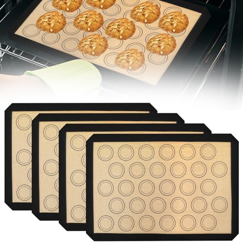 4Pcs Tapis de Cuisson en Silicone pour Macarons, Tapis de Cuisson Silicone Micro Perforé pour Four Anti-Adhérent, Patisserie Accessoires Professionnel Réutilisable pour Macaron/Biscuit (42 x 29.5 cm)