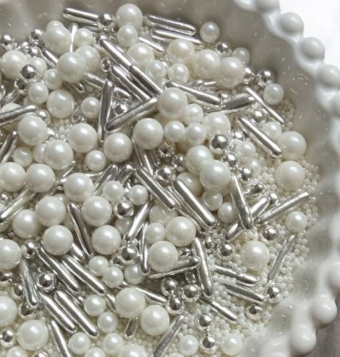 Silver dragees sprinkles White Sprinkles for Cake Decorating, Pearl Sugar Cupcake, Cookies, Ice Cream Toppings, 120g/ 4.2 Ounces Cake Decorationss Baking for Christmas Wedding Shower