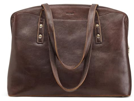 S-ZONE Damen-Schultertasche aus Leder, große Handtasche, Arbeits-Umhängetasche, Hobo-Tasche, passend für 15,6 Zoll Laptop | Vollnarbenleder, großes Fassungsvermögen, passend für 39,6 cm (15,6 Zoll) Laptop, Arbeit oder Pendeln, Metallfüße unten