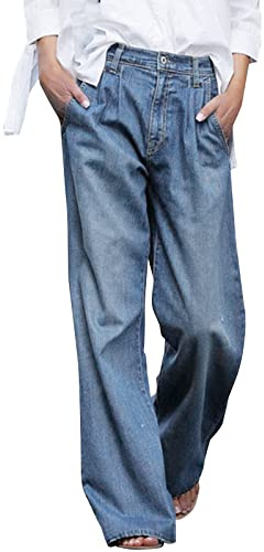Jeans Hose Damen Weites Bein Hosenrock Coole Jeanshose Mädchen Boyfriend Jeanshosen Lockere Dünne Hüftjeans Flared Curvy Sommerjeans Baggy Hosen Schlaghosen Mom Cargohose Outfit Blau L