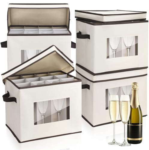 Uiifan 4 contenitori per flauto da champagen, con divisori, 12 scomparti, contenitori in porcellana con coperchio e maniglia per lo spostamento (bianco)