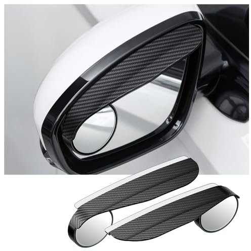2PCS Car Blind Spot Mirror with Side Mirror Rain Guard,Carbon Fibre Rear View Mirror Rain Visor & 360° Adjustable HD Blindspot Mirror,Universal Automotive Exterior Accessories