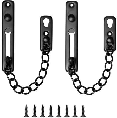 Lot de 2 chaînes de porte en acier inoxydable pour porte d'entrée - Verrou de sécurité et verrouillage de porte avec vis - Protection antivol pour hôtel et famille