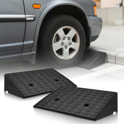 Magshion 2 Pack 4.2 Rise Rubber Curb Ramp for Driveway, 4400 lbs Capacity Per Ramp, 19.2 Wide Heavy Duty Threshold Ramp for Car, Wheelchair, Loading Dock, Warehouse, Trailer, Scooter & Motorcycle