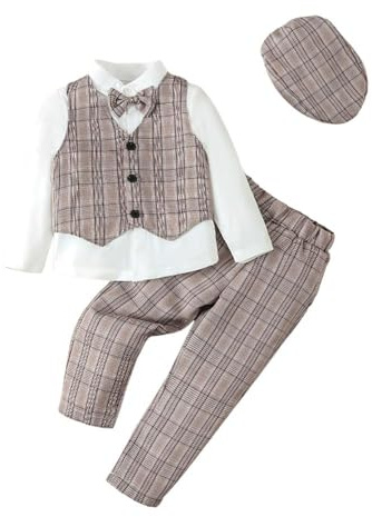 Lito Angels Boys Plaid Waistcoat Suit with Hat | Plaid Waistcoat, Shirt, Trousers, Bow Tie, Hat, Wedding Page Boy Outfit