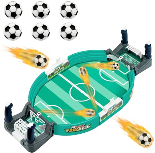 Tischkicker, Mini Tischfussball Spiele, Interaktive Tischfußballspiel mit 6 Fußbälle, Tragbarer Leichter Tischfußball, Party Tischfußball, Eltern Kind Brettspiele, Geschenke für ab 4 Jahre [Grün-Grau]