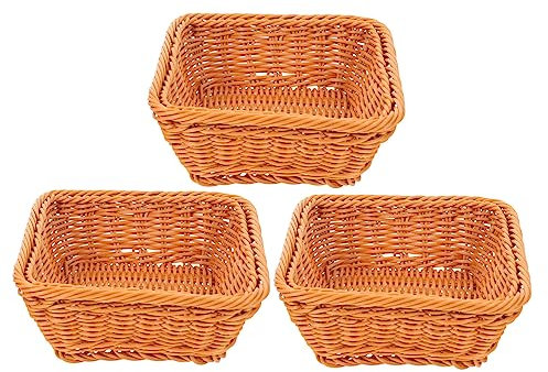 Alipis 3pcs Woven Bread Basket Imitation Rattan Baskets for Snack Storage Plastic Fruit Holders for Desk Sundries