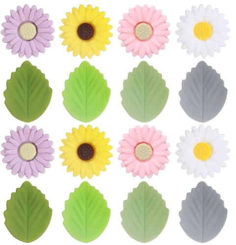 16 Stück Stricknadel Stopper Silikon Gänseblümchen Blätter Nadelspitzenschutz Bunte Nadelendabdeckung Stricknadelspitzenschutz Stricknadelkappen für Häkeln Stricken