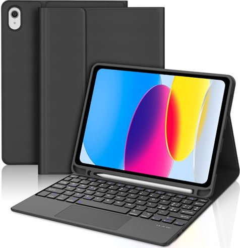 WAVATA Tastiera per iPad A16 2025 11 Pollici/10 Generazione 10.9 2022 con Touchpad, Cover iPad 10 Generazione con Tastiera Magnetica Staccabile Bluetooth Italiano ‎QWERTY Layout, Nero