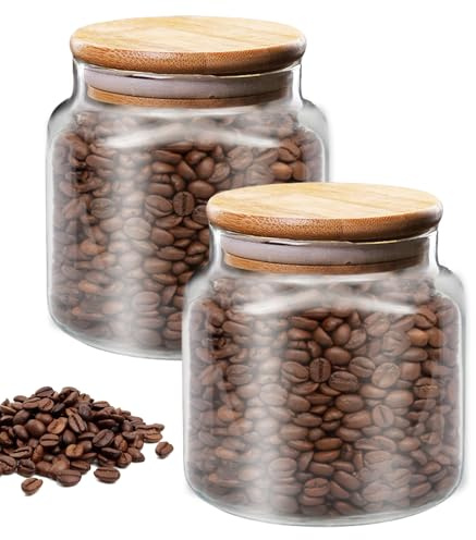 LEKEFETO 2x 500ml Glasbehälter mit Bambusdeckel | Aufbewahrungsgläser Küche | Luftdicht & Transparent | Für Kaffee, Müsli, Trockenblumen | Nachhaltige Küchenaufbewahrung