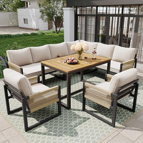 Gelukueub Garten Essgruppe 7-8 Personen, Gartenlounge-Set, Gartengarnitur Sitzgarnitur, Gartenmöbel Set für Garten, Balkon, Terrasse, wetterfest Sitzgruppe Essgruppe, Moderne Gartengarnitur