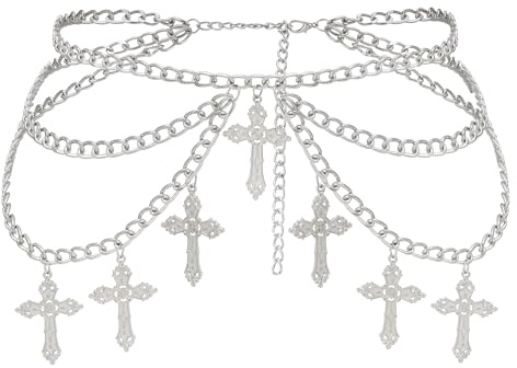 JJDreams Damen Kreuz Taillenkette Gothic Punk Kettengürtel Taille Kette Y2K Bauchschmuck Belly Chain Taillenkettengürtel Körperkette für Kleid Jeans